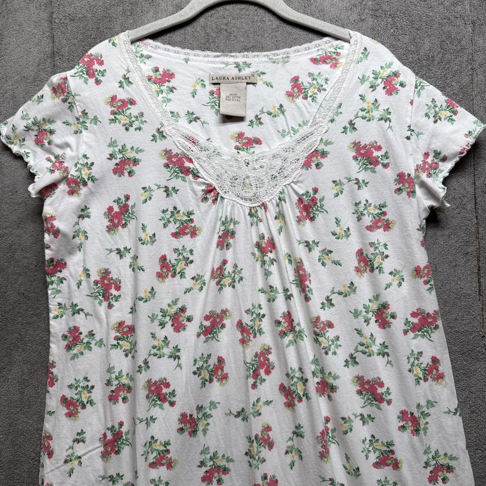 Laura Ashley White Floral Nightgown with Pink & Green Print